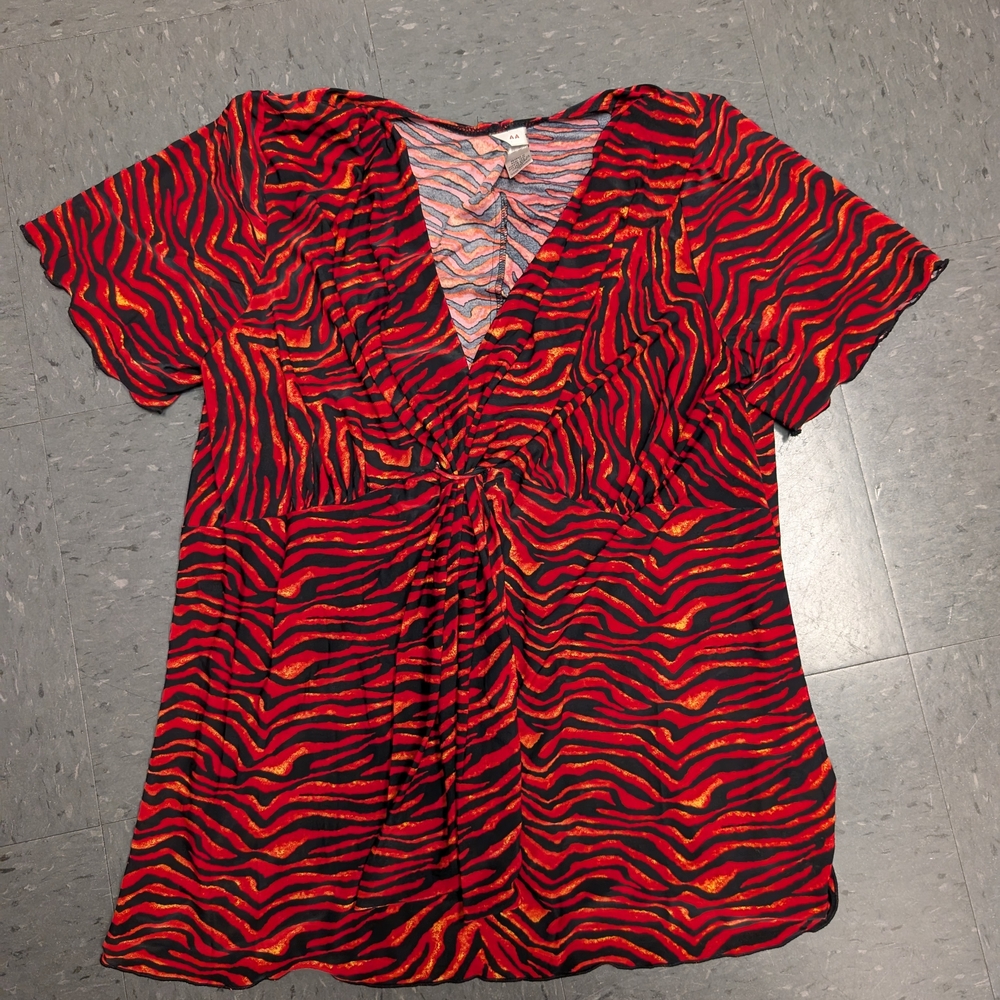 Aa Studio Vibrant Red and Orange Zebra Print Blouse